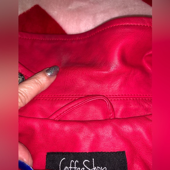 PRICE DROP! Red Faux Leather Crop Jacket Medium - Picture 5 of 13